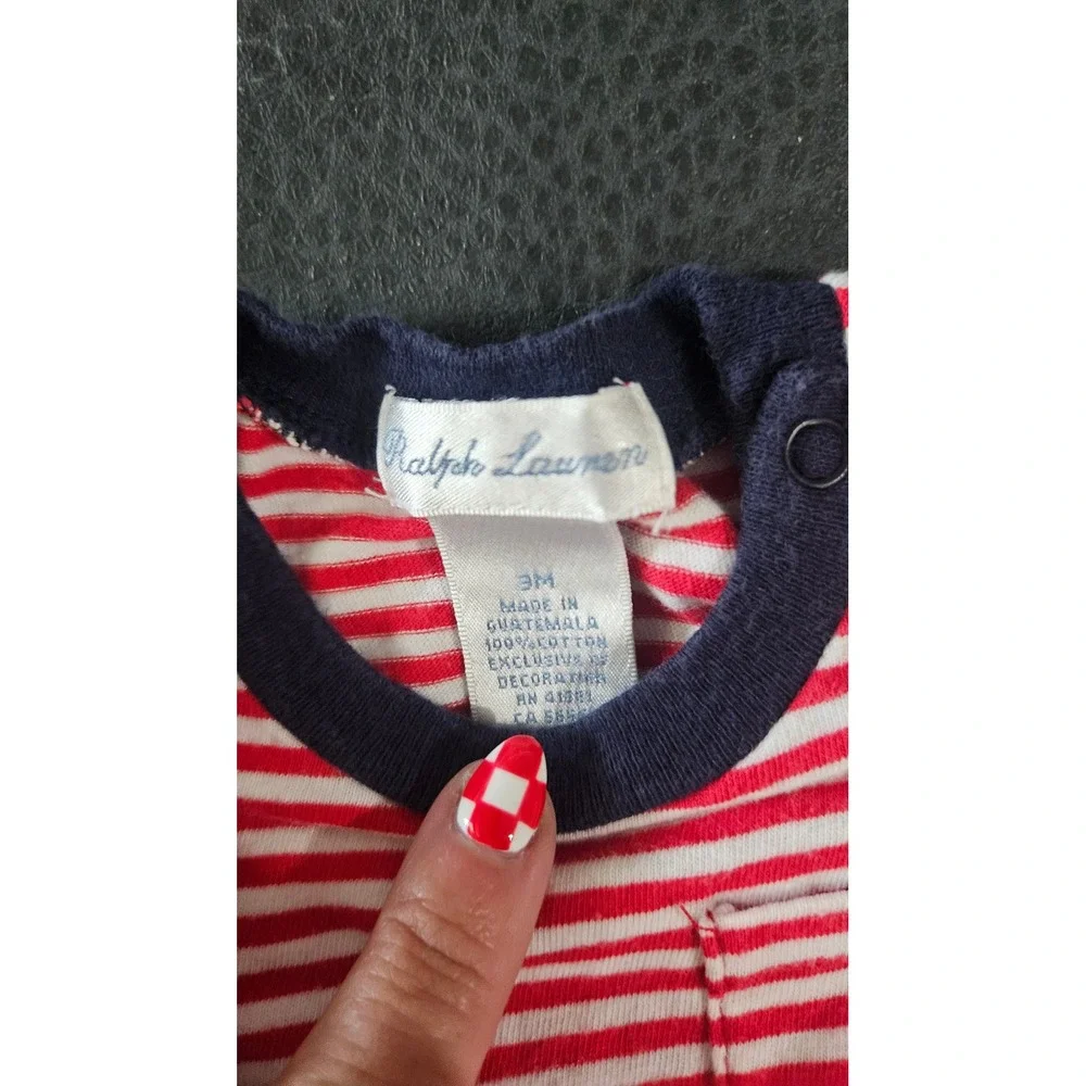 USA Ralph Lauren Baby Boy Red White Striped Short Sleeve pocket Bodysuit 3M